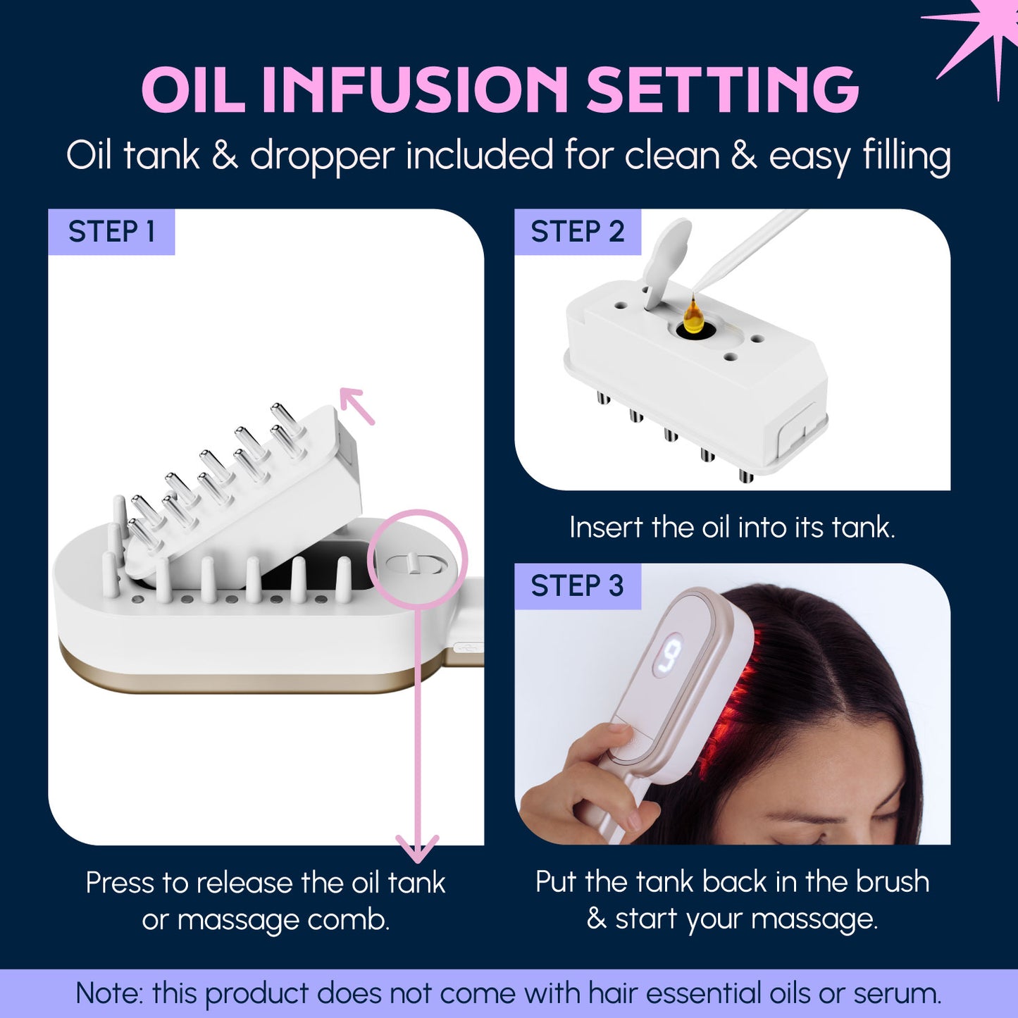 Red Light Hair Brush – Premium 3-in-1 Scalp Massager with Vibration & Oil Applicator